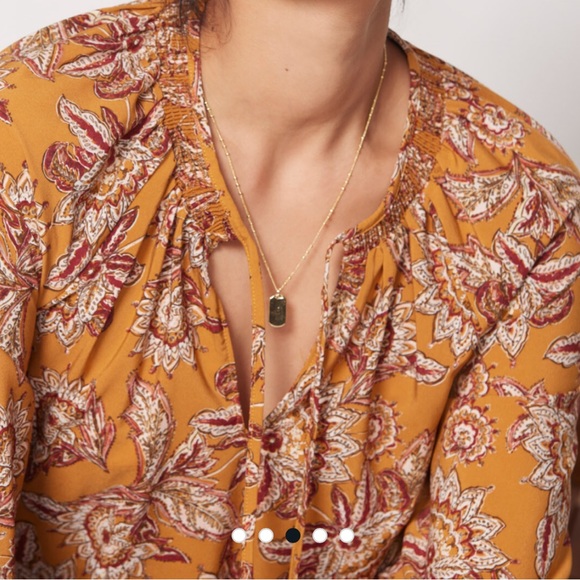 Evereve Britta Border Print Peasant Blouse Yellow Mustard xs New without tags - Picture 2 of 10